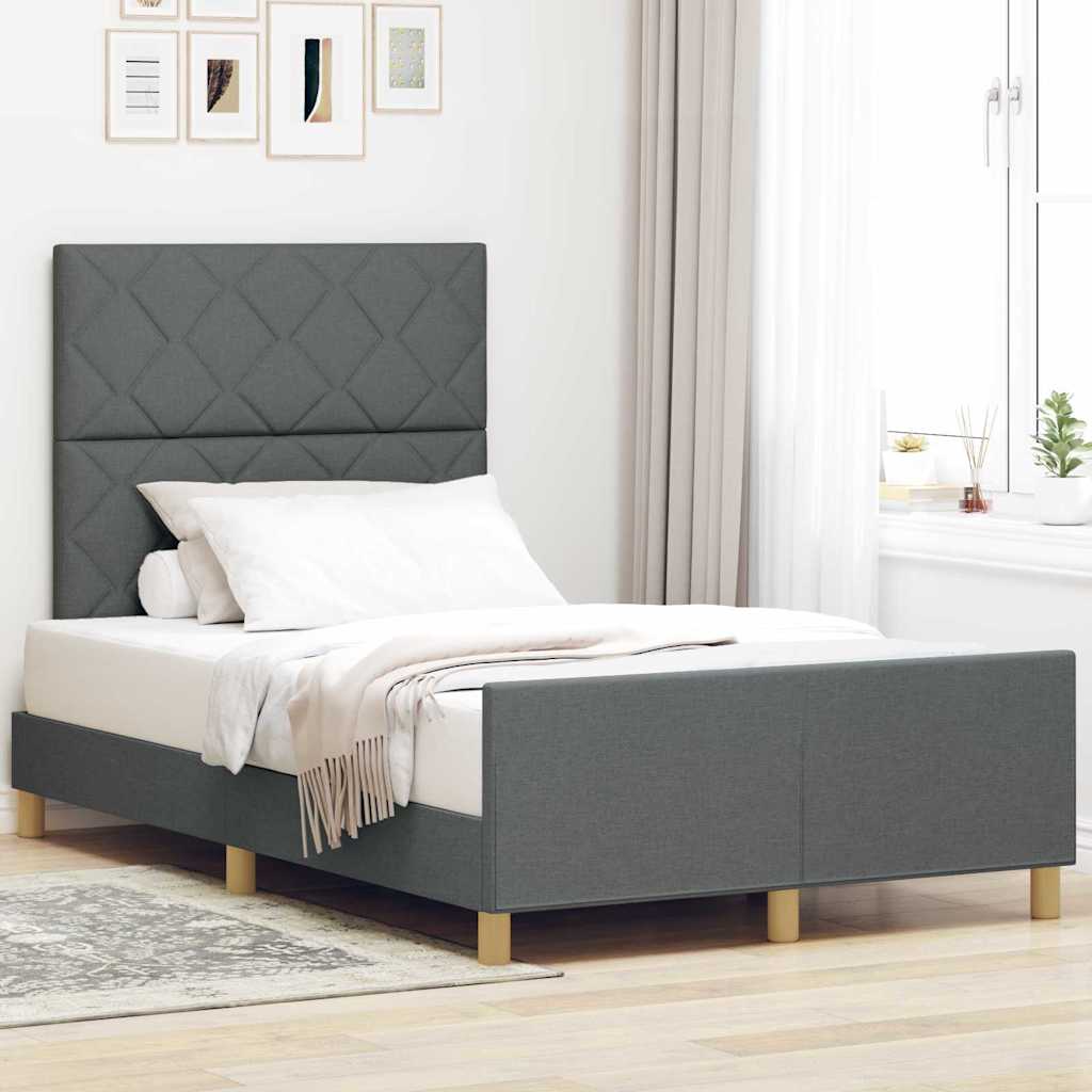 vidaXL Estructura de cama con cabecera Gris oscuro 120 x 190 cm tela
