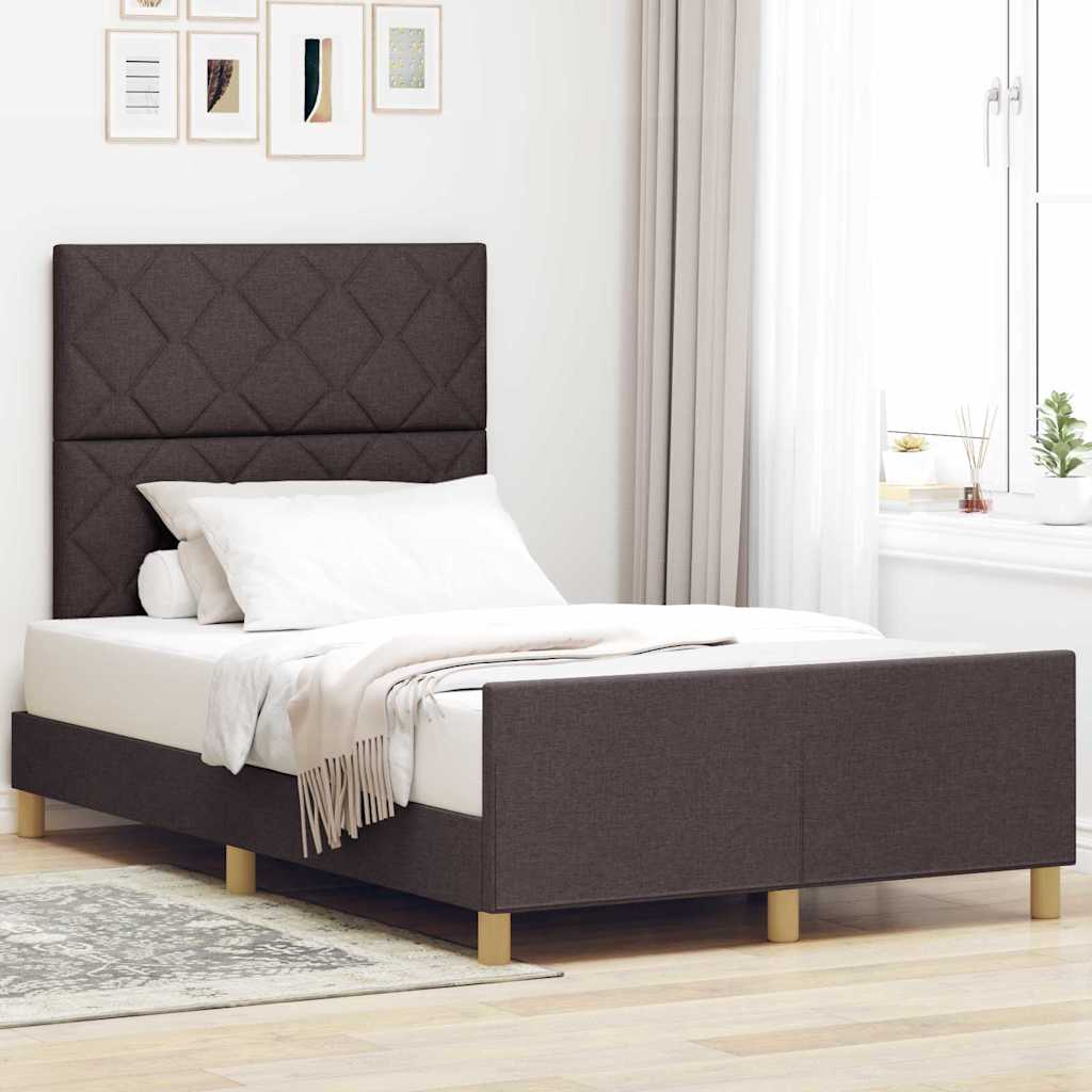 vidaXL Estructura de cama con cabecera Marrón oscuro 120 x 190 cm tela