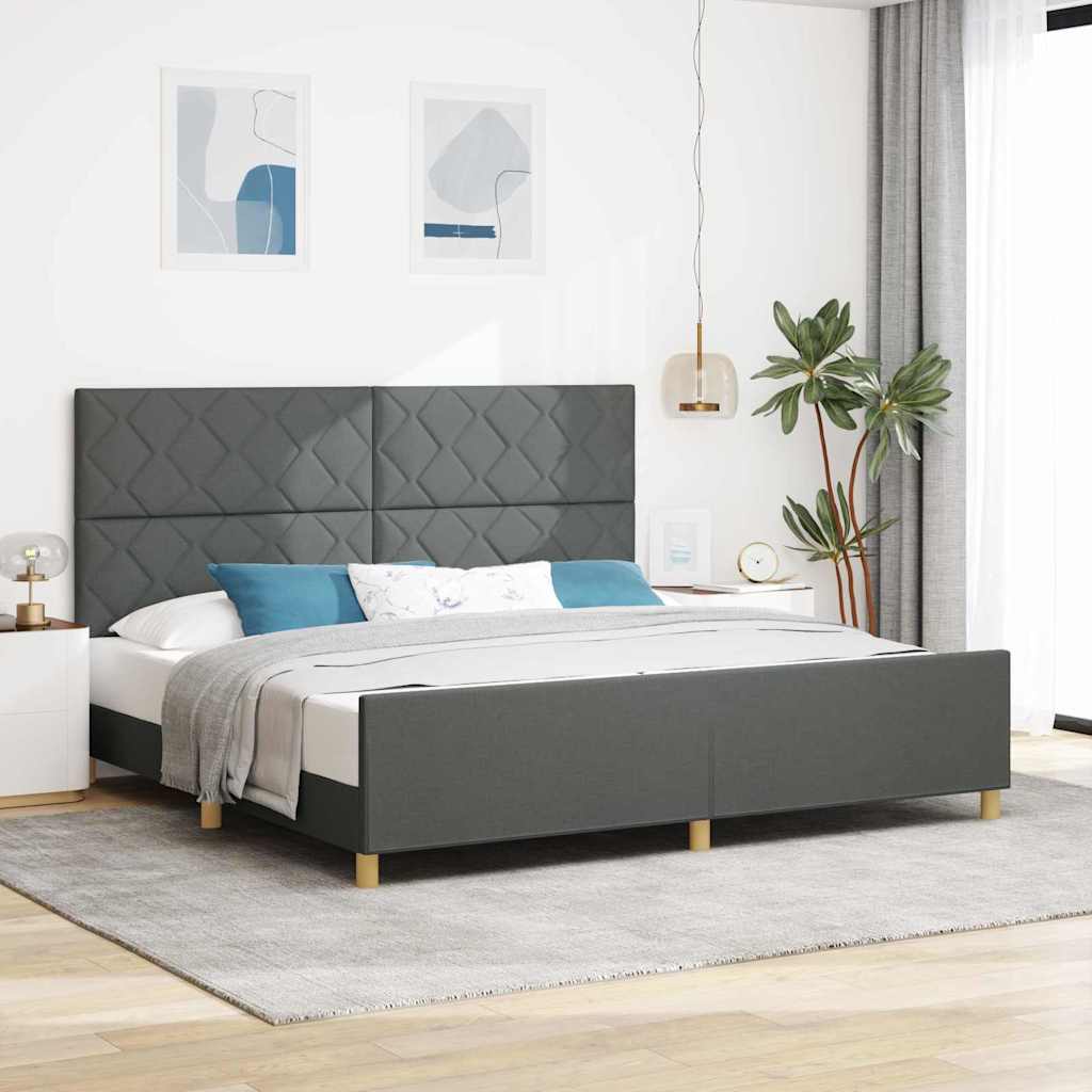 vidaXL Estructura de cama con cabecera Gris oscuro 200 x 200 cm tela