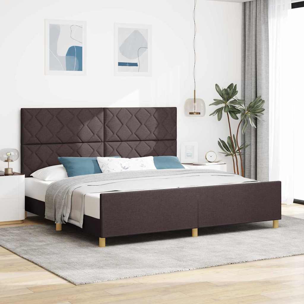 vidaXL Estructura de cama con cabecera Marrón oscuro 200 x 200 cm tela
