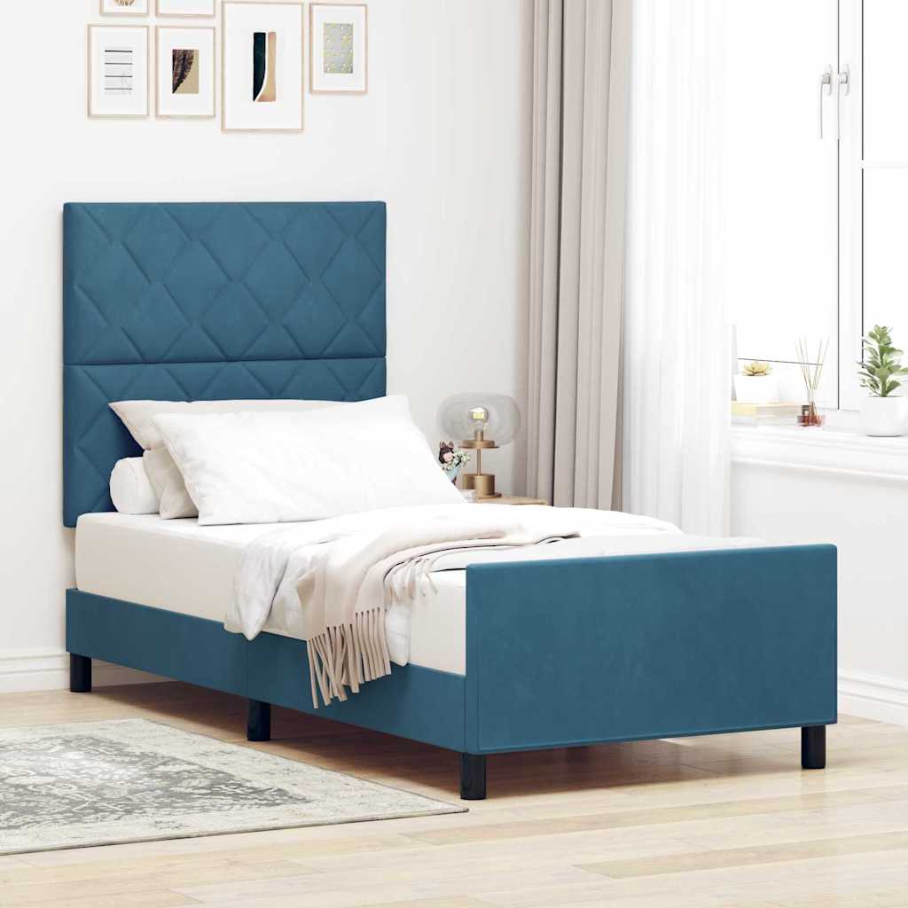 vidaXL Cama tipo Box Spring Azul Oscuro 90 x 200 cm Terciopelo