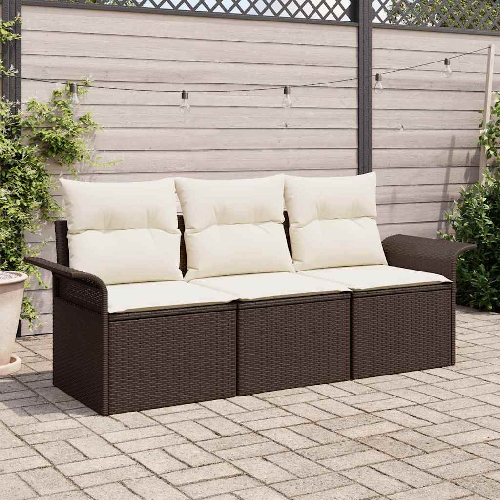 vidaXL Conjunto de sofá de jardín 3 uds. Marrón Poliratán
