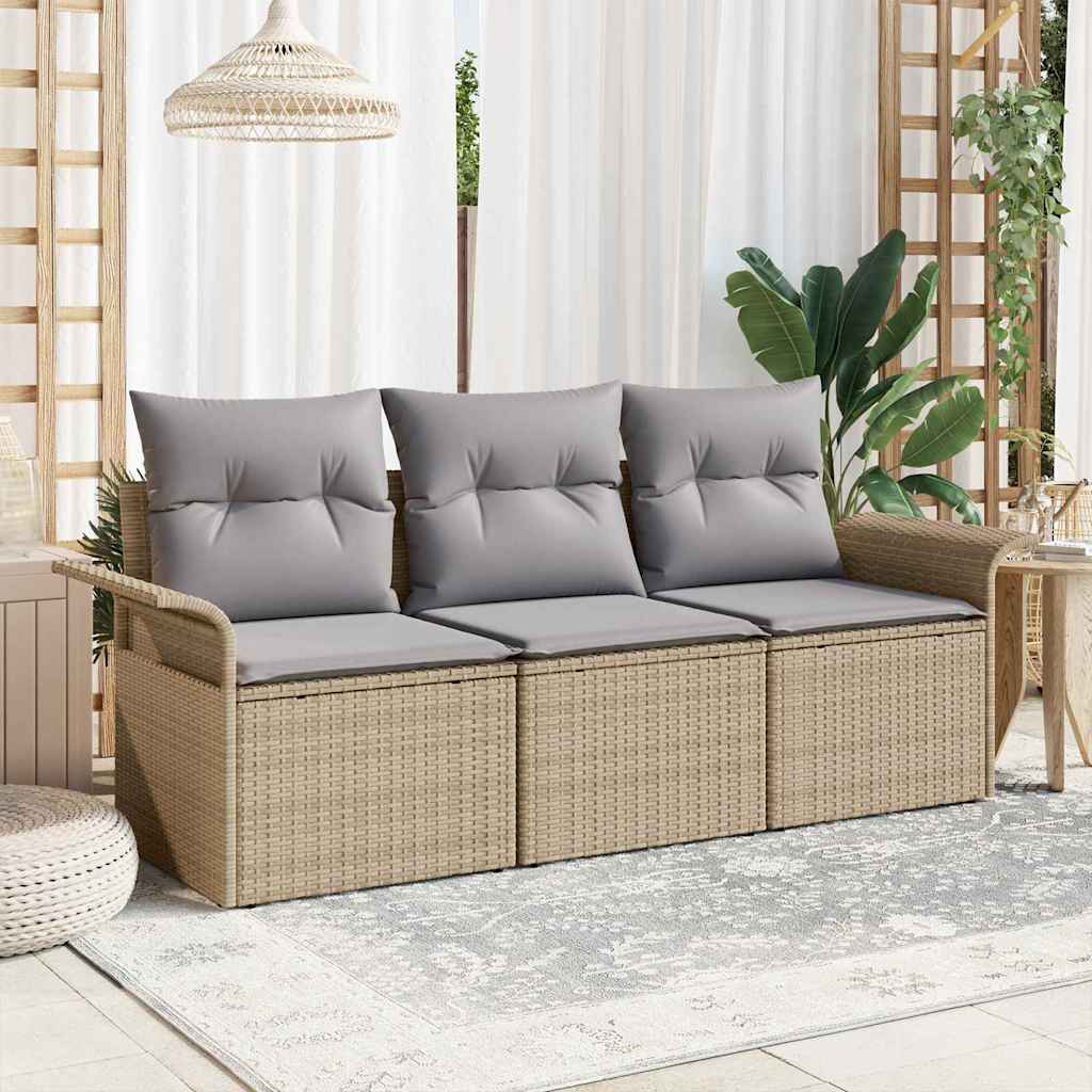 vidaXL Conjunto de sofá de jardín 3 uds. Beige Poliratán