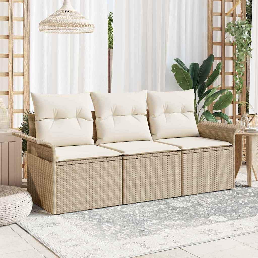 vidaXL Conjunto de sofá de jardín 3 uds. Beige Poliratán