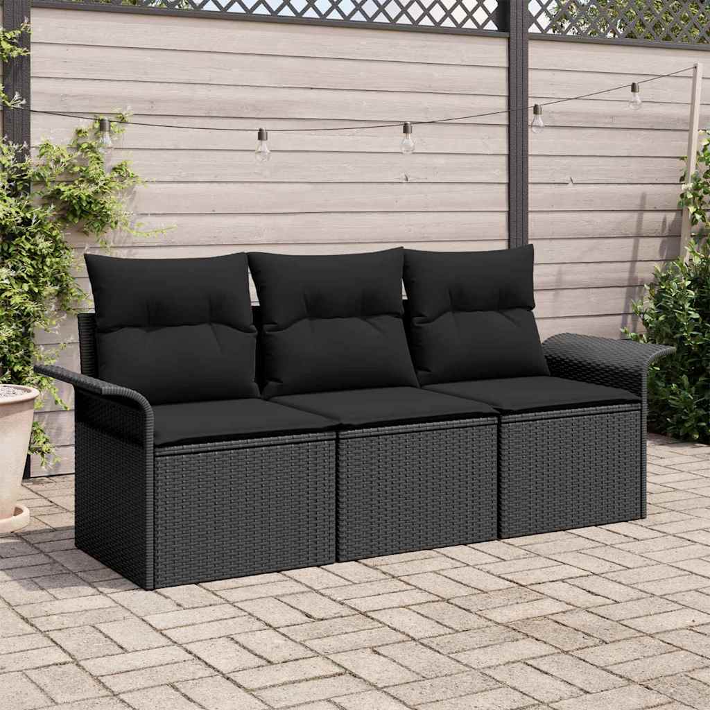 vidaXL Conjunto de sofá de jardín 3 uds. Negro Poliratán