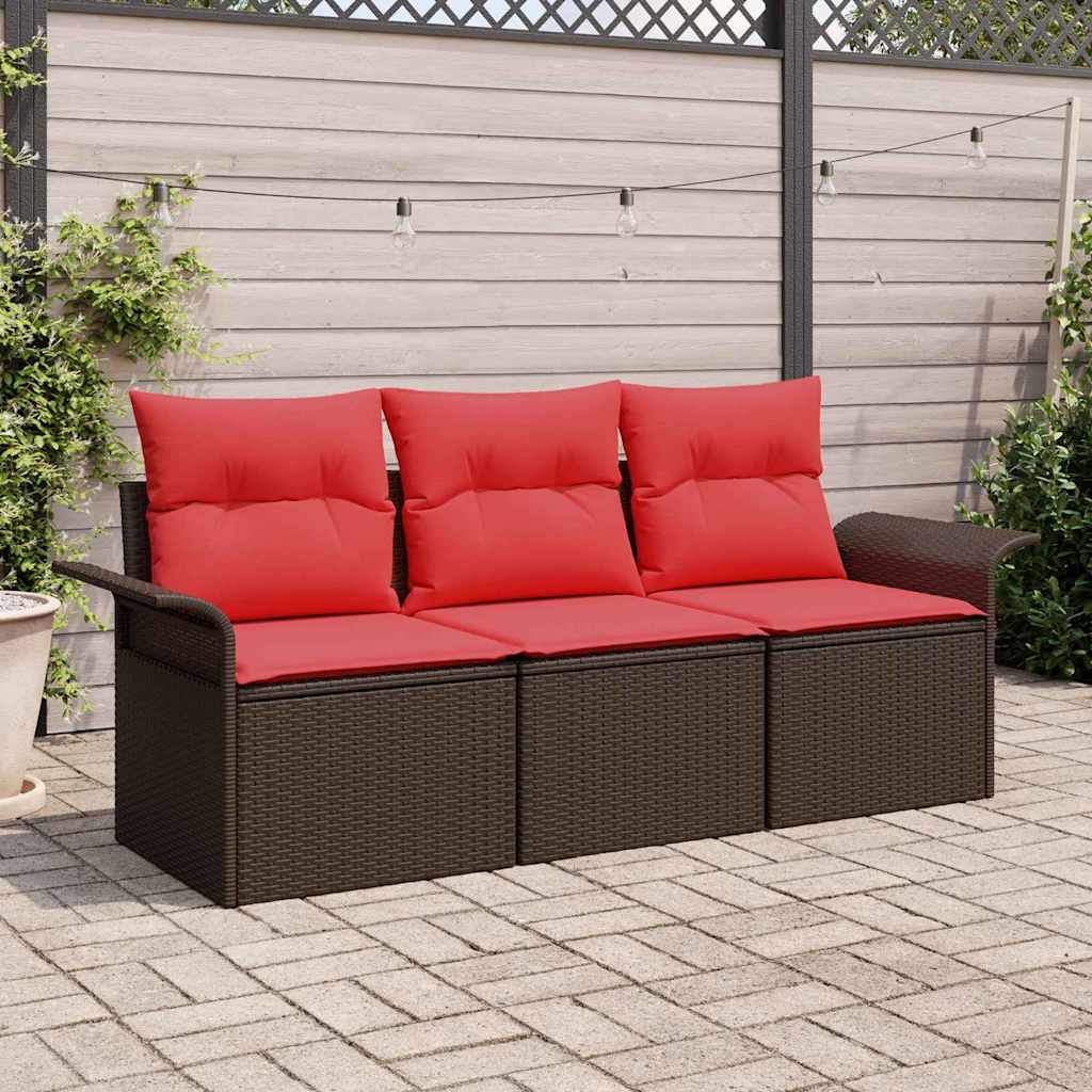 vidaXL Conjunto de sofá de jardín 3 uds. Marrón Poliratán