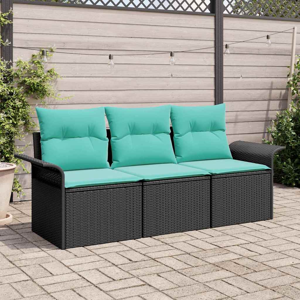 vidaXL Conjunto de sofá de jardín 3 uds. Negro Poliratán
