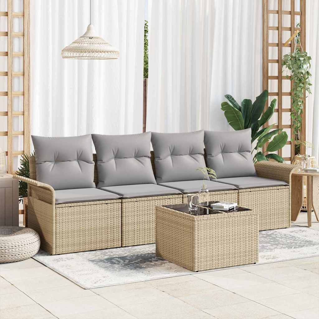 vidaXL Conjunto de sofá de jardín 5 uds. Beige y gris ratán sintético