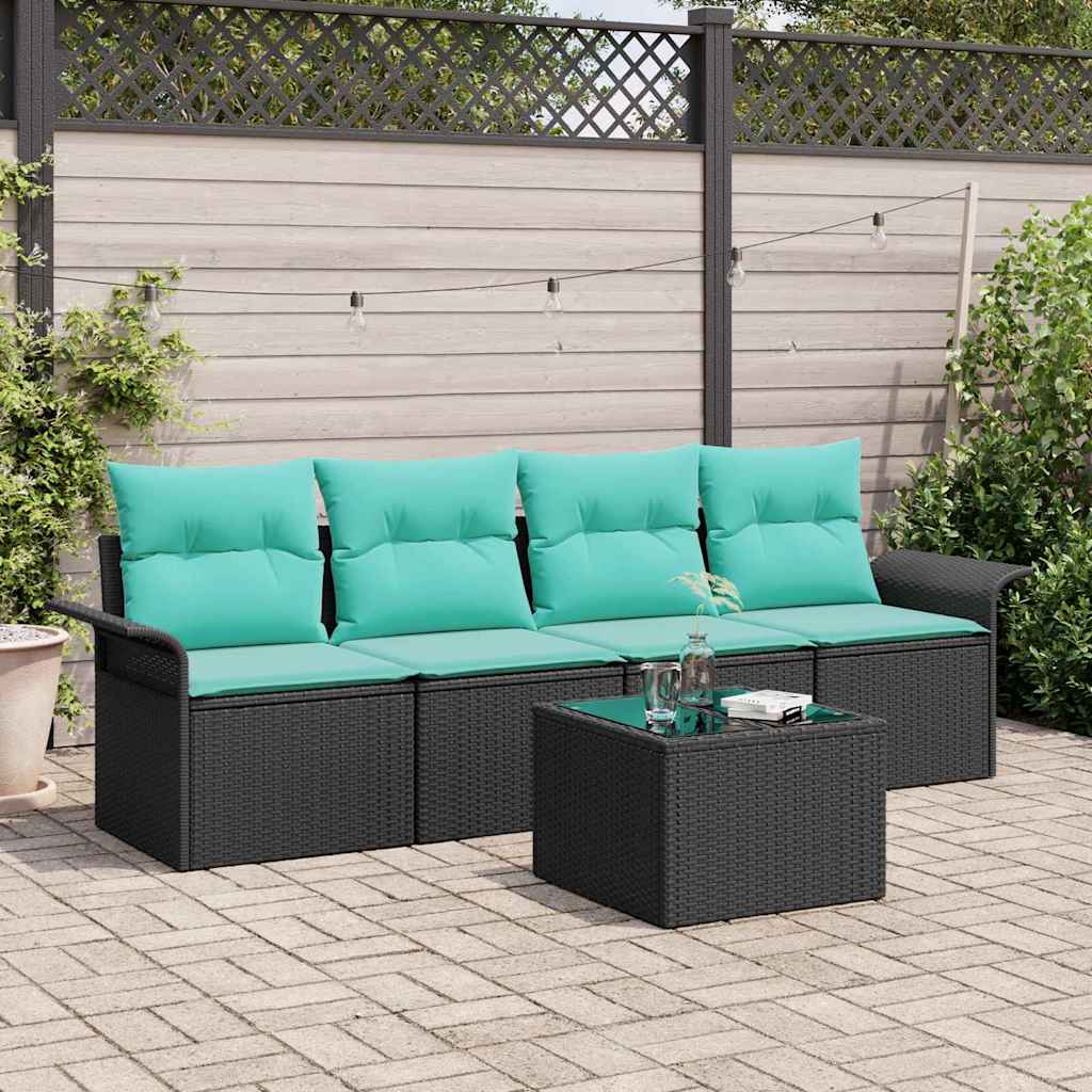 vidaXL Conjunto de sofá de jardín 5 uds. Negro y Turquesa
