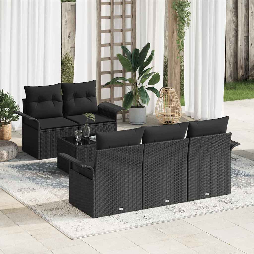 vidaXL Conjunto de sofá de jardín 6 uds. 5-Número de plazas Negro