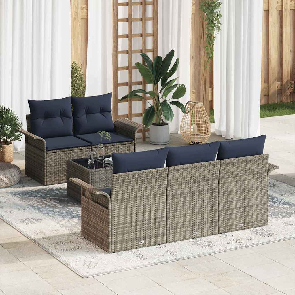 vidaXL Conjunto de sofá de jardín 6 uds. Gris y marino ratán sintético
