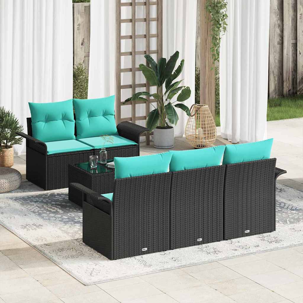 vidaXL Conjunto de sofá de jardín 6 uds. Negro y Turquesa