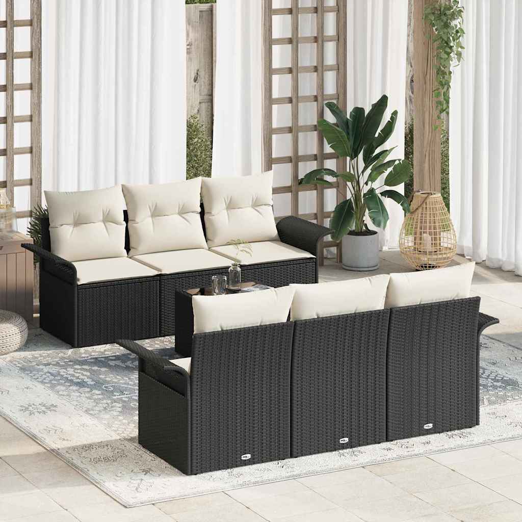 vidaXL Conjunto de sofás de jardín 7 uds. Negro y crema