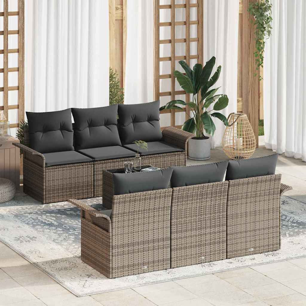 vidaXL Conjunto de sofás de jardín 7 uds. Gris ratán sintético