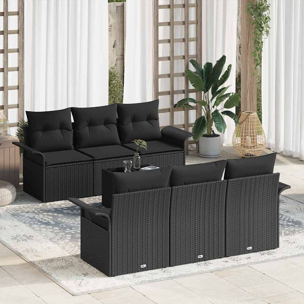 vidaXL Conjunto de sofás de jardín 7 uds. Negro ratán sintético