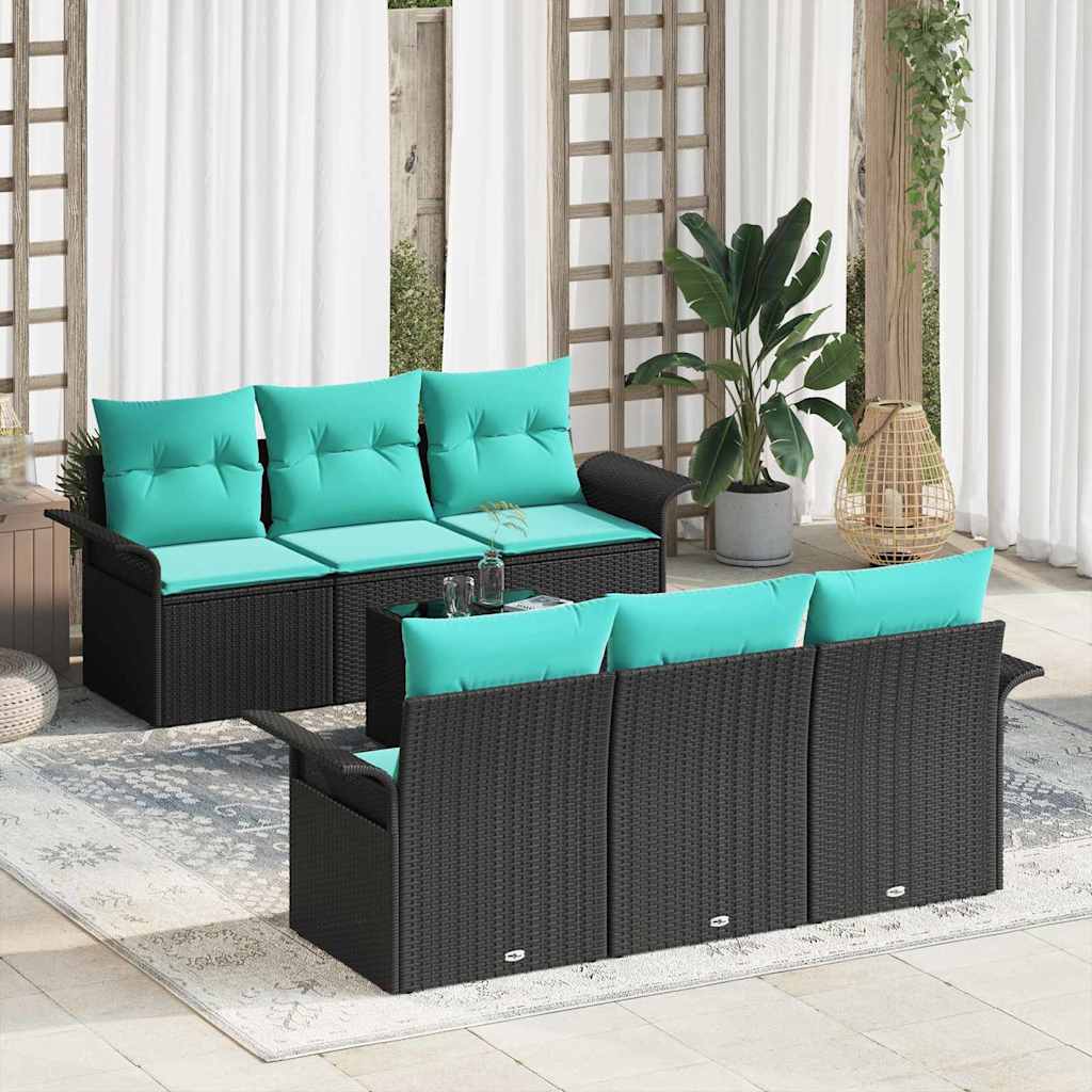 vidaXL Conjunto de sofá de jardín 7 uds. Negro y Turquesa