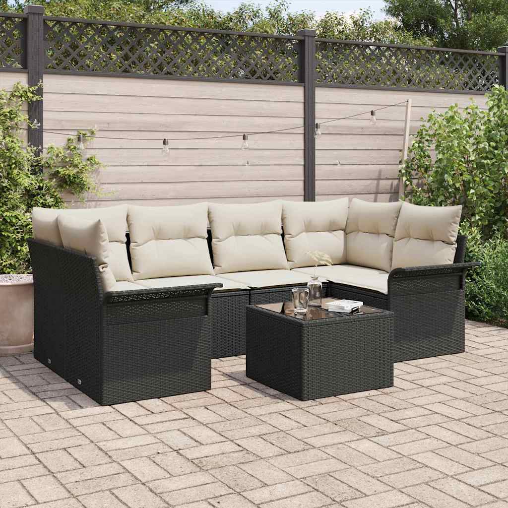 vidaXL Conjunto de sofá de jardín 7 pcs 6-Seater Negro y crema