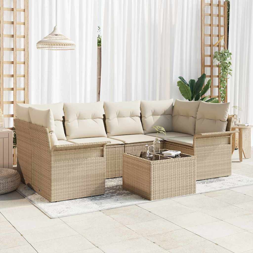 vidaXL Conjunto de sofá de jardín 7 pcs 6-Seater Beige y Crema