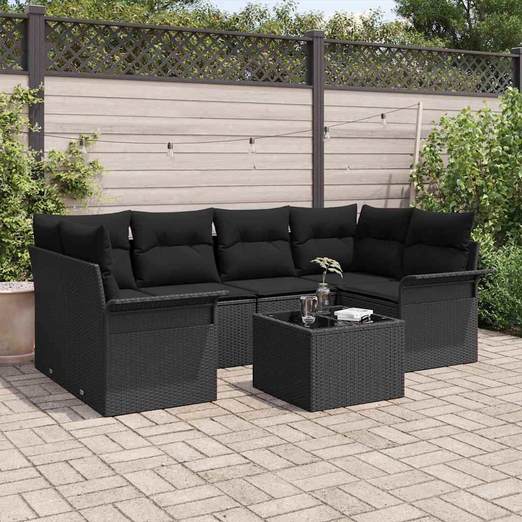 vidaXL Conjunto de sofá de jardín 7 pcs 6-Seater Negro ratán sintético