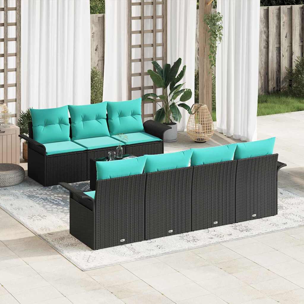 vidaXL Conjunto de sofá de jardín 8 uds. Negro y Turquesa