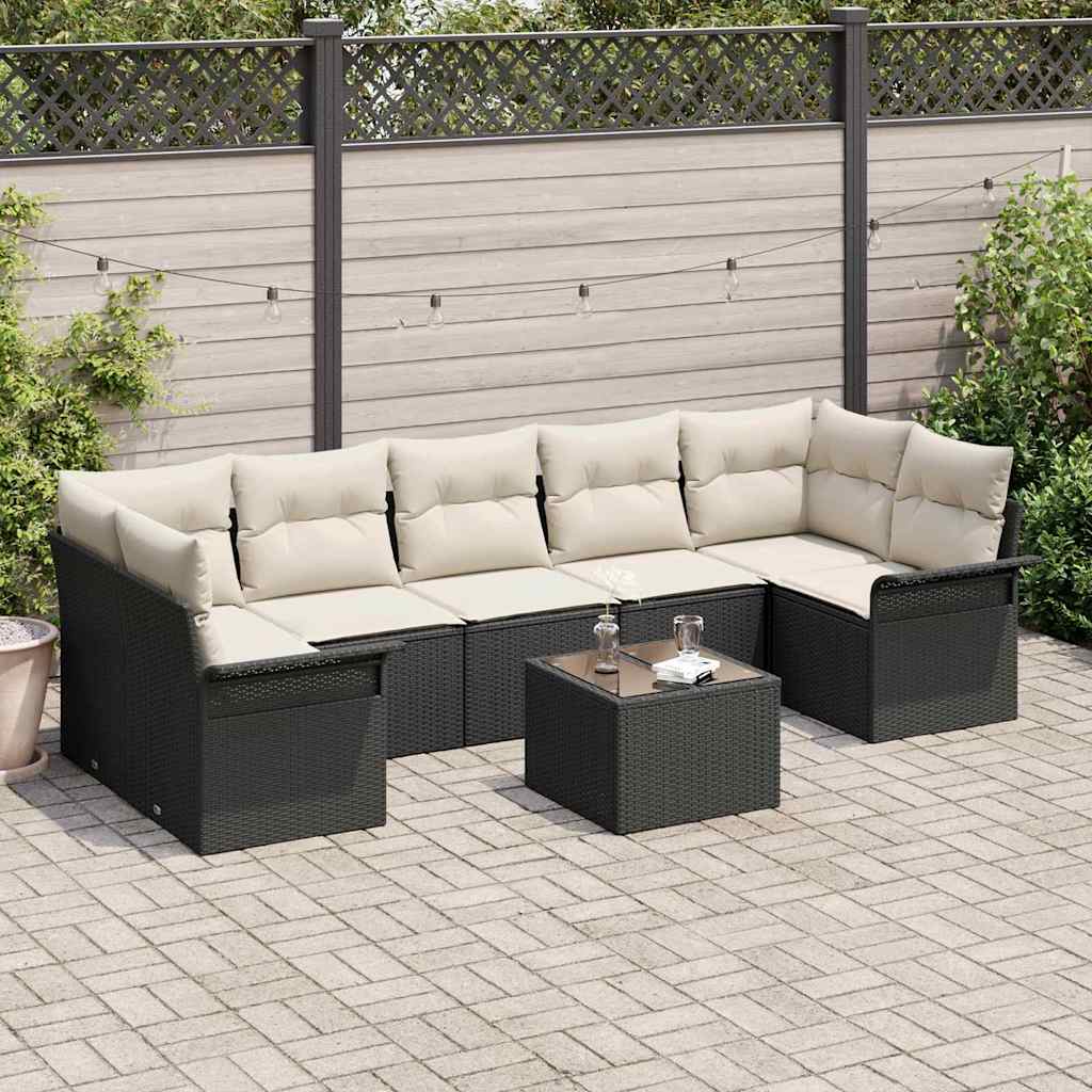 vidaXL Conjunto de sofá de jardín 8 uds. Negro y crema ratán sintético