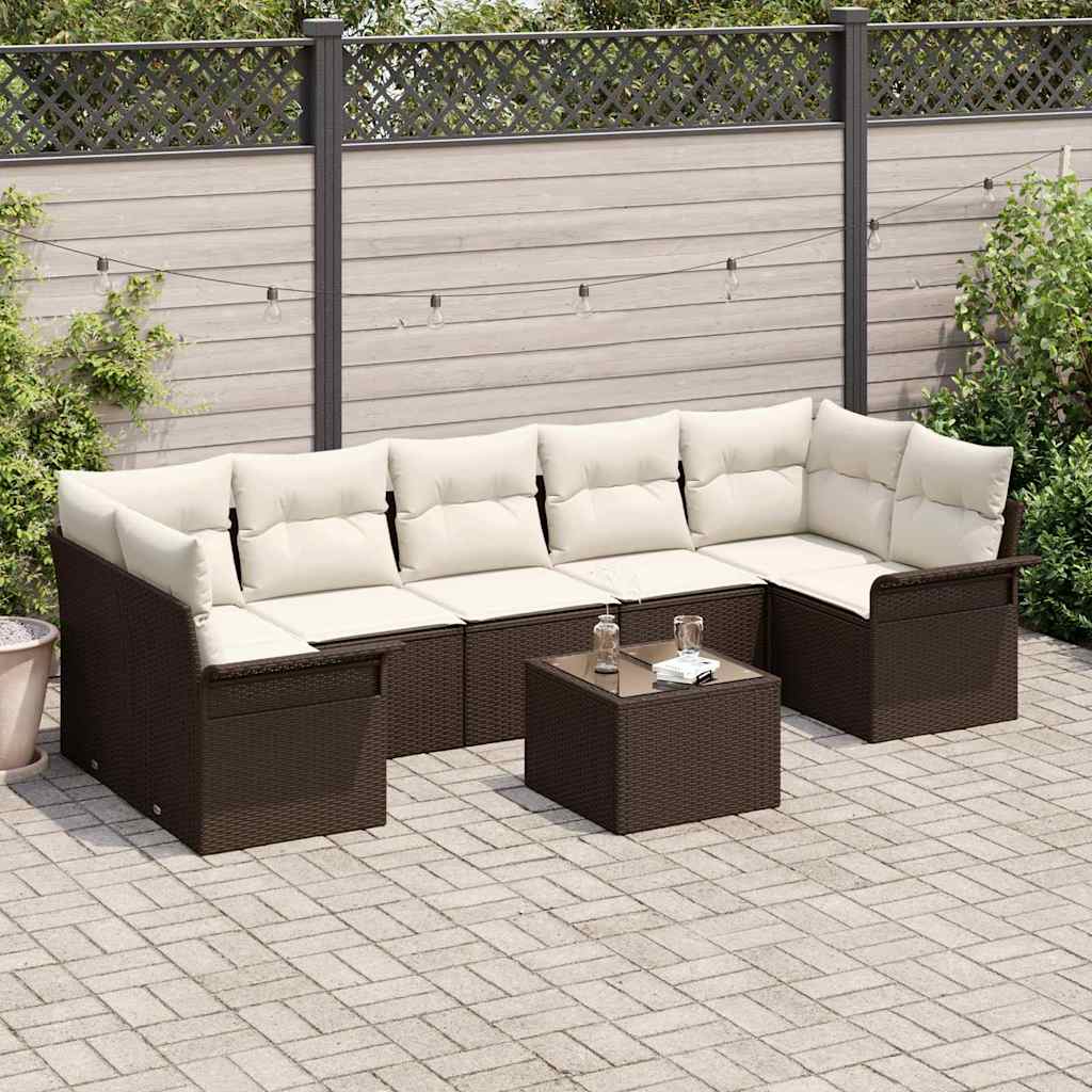 vidaXL Conjunto de sofá de jardín 8 uds. Marrón y crema