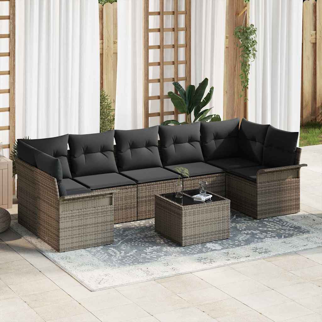 vidaXL Conjunto de sofá de jardín 8 uds. Gris ratán sintético