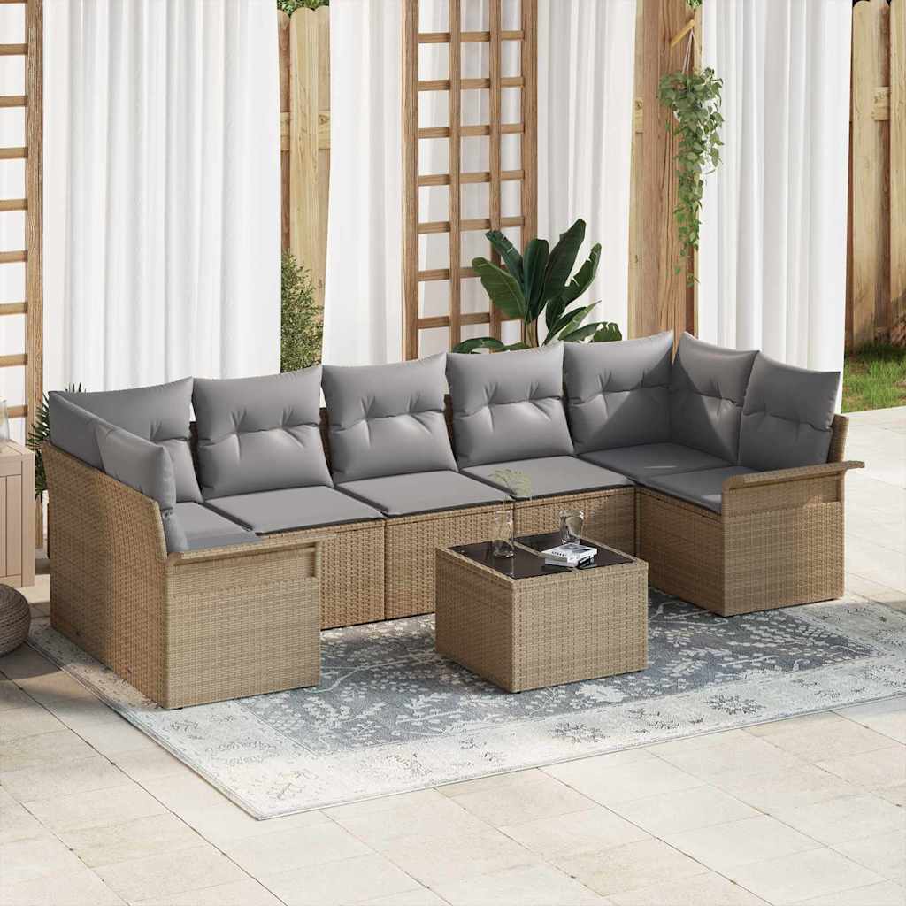 vidaXL Conjunto de sofá de jardín 8 uds. Beige y gris ratán sintético