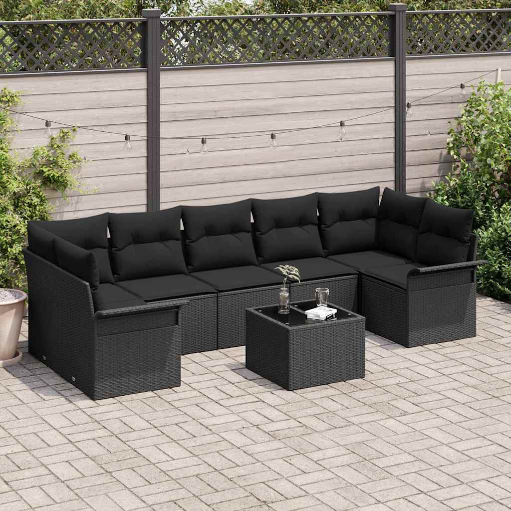 vidaXL Conjunto de sofá de jardín 8 uds. Negro ratán sintético