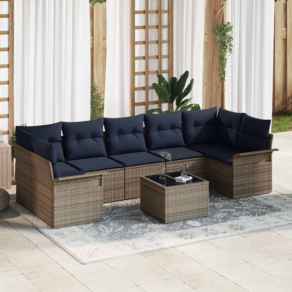 vidaXL Conjunto de sofá de jardín 8 uds. Gris y marino ratán sintético