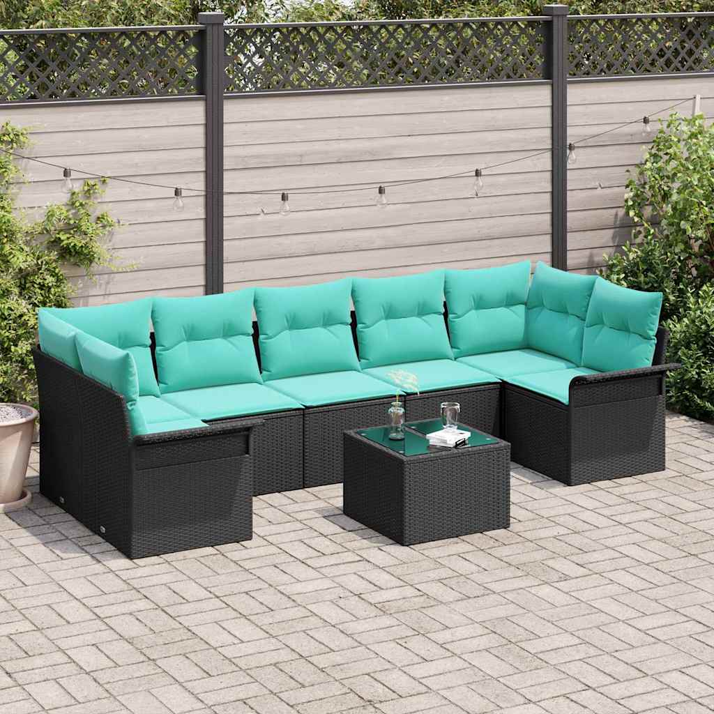 vidaXL Conjunto de sofá de jardín 8 uds. Negro y Turquesa