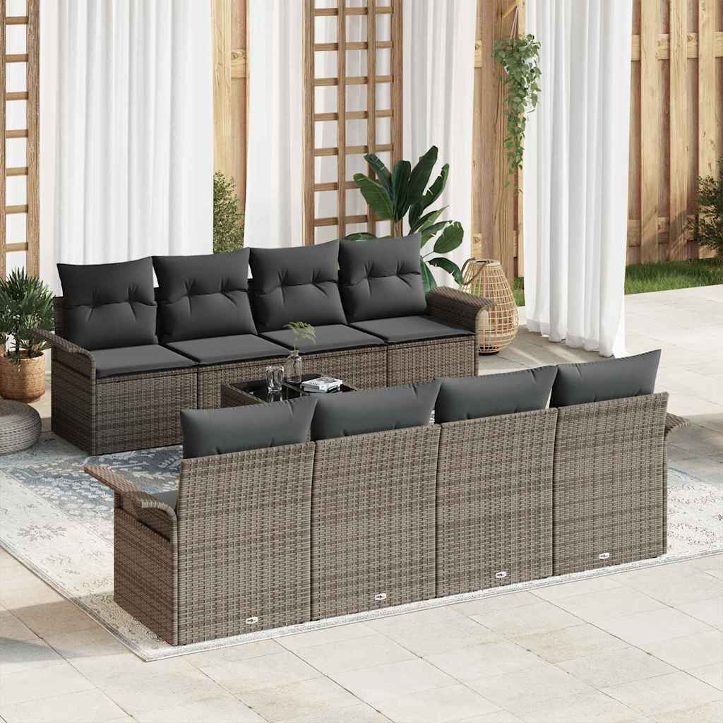 vidaXL Conjunto de sofá de jardín 9 uds. 8-Número de plazas Gris