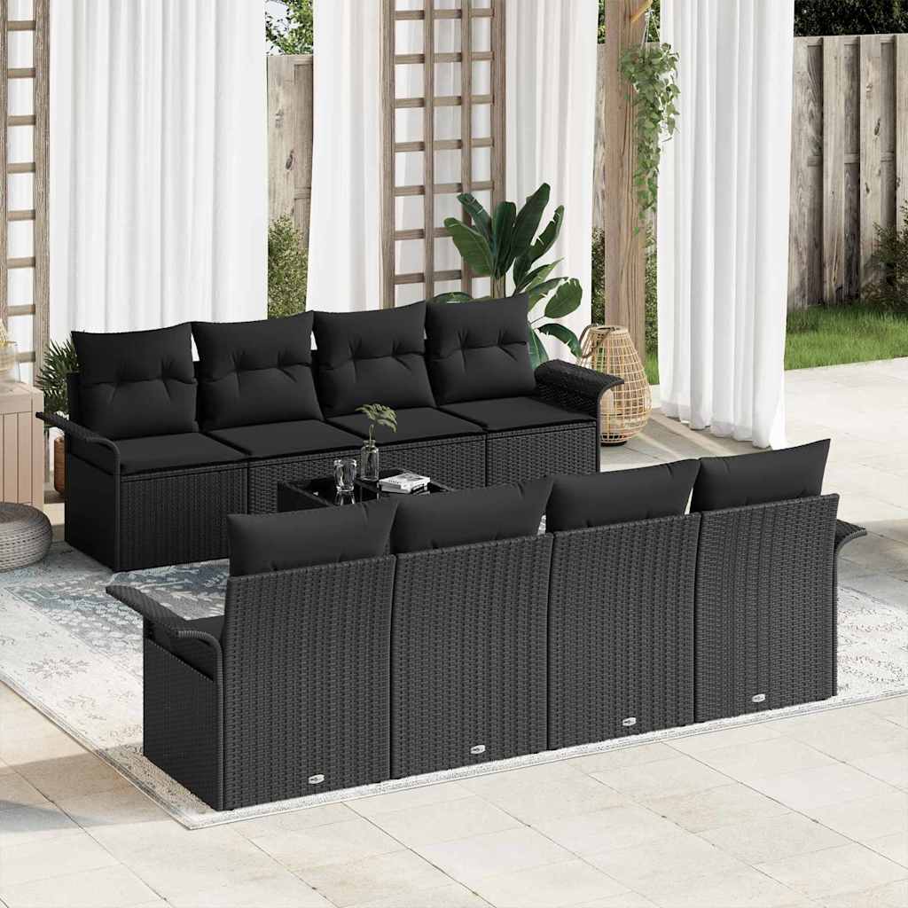 vidaXL Conjunto de sofá de jardín 9 uds. 8-Número de plazas Negro