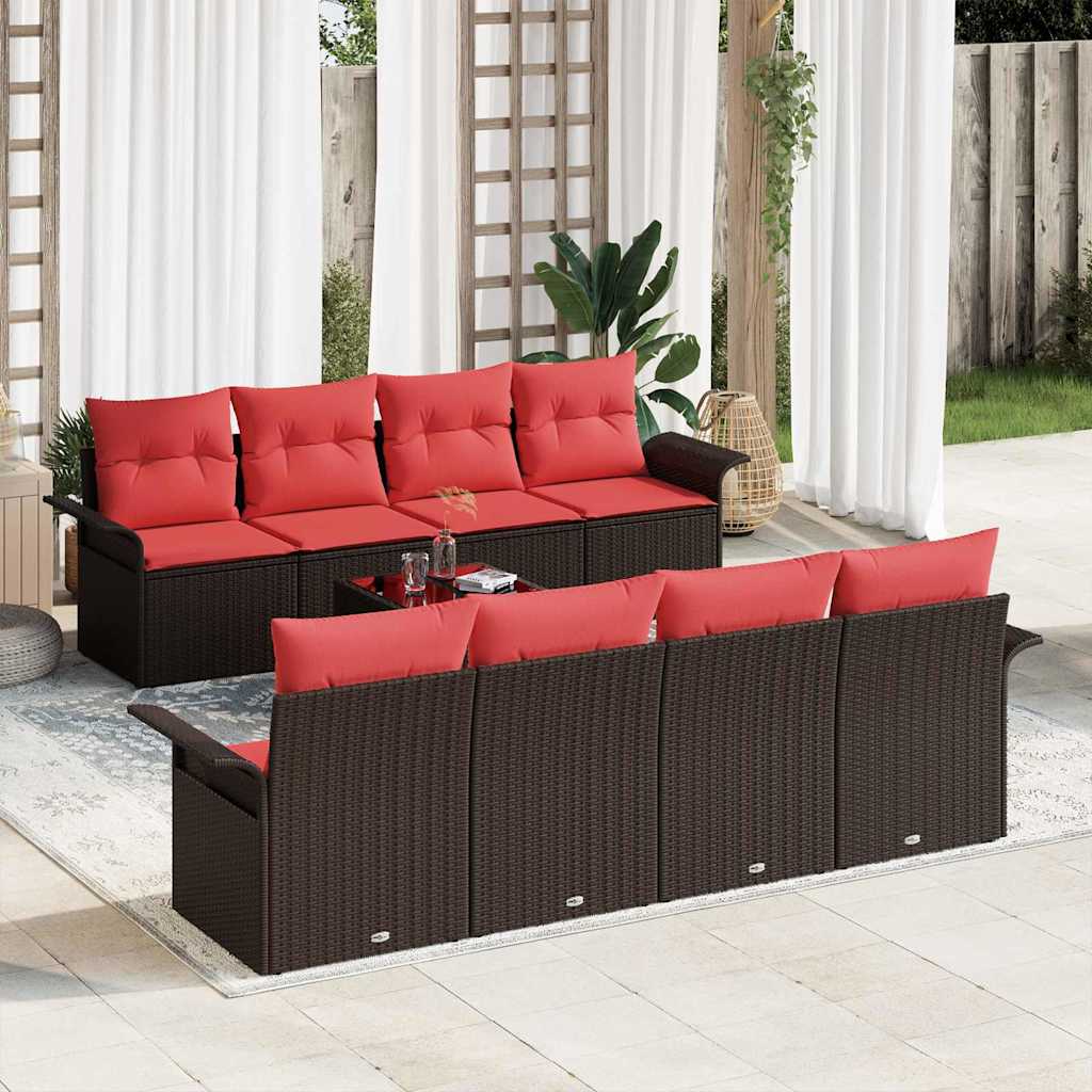 vidaXL Conjunto de sofá de jardín 9 uds. Beige y Rojo ratán sintético