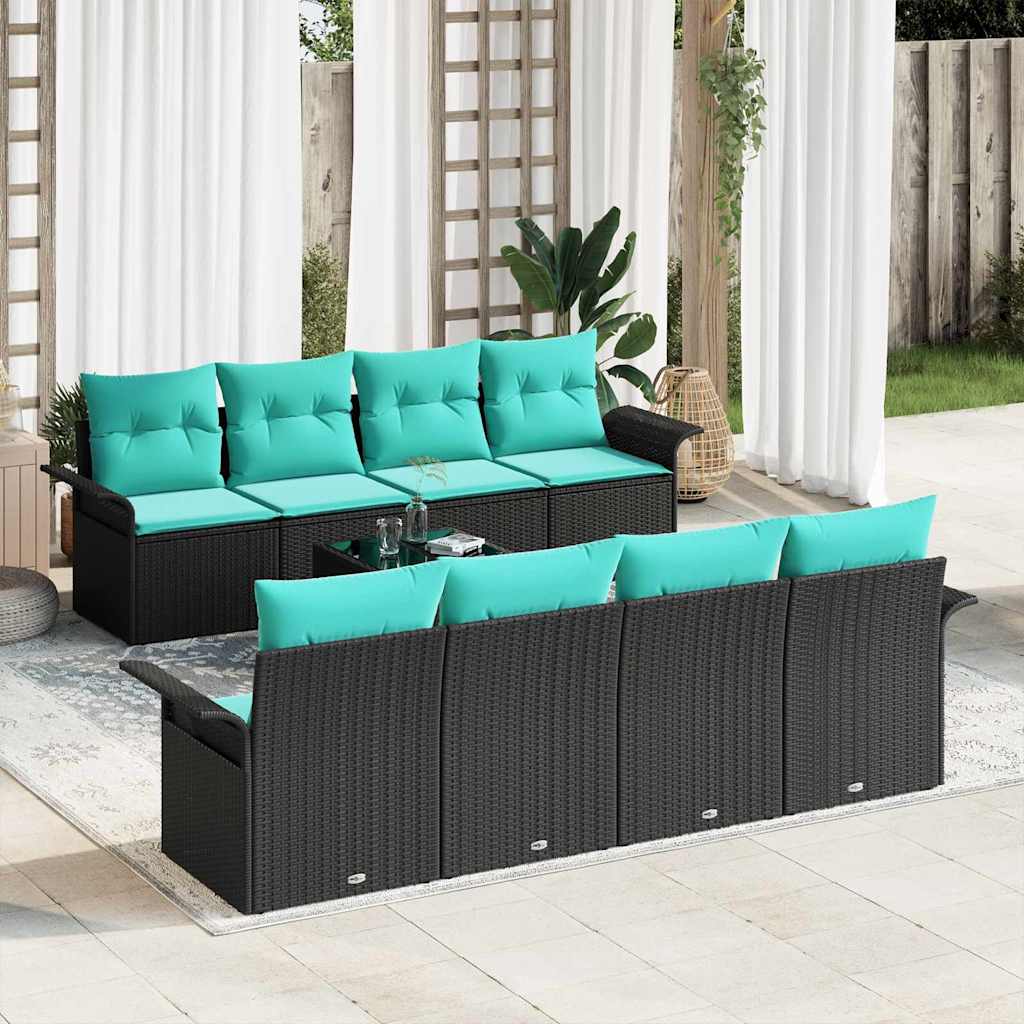 vidaXL Conjunto de sofá de jardín 9 uds. Negro y Turquesa