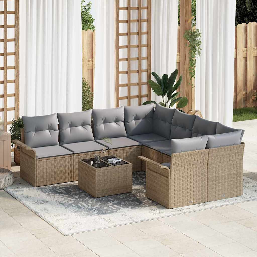 vidaXL Conjunto de sofás de jardín 9 uds. Beige y gris ratán sintético