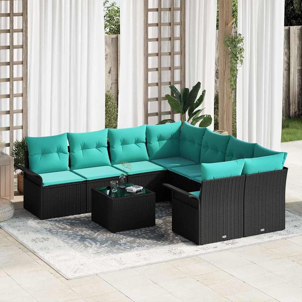 vidaXL Conjunto de sofá de jardín 9 uds. Negro y Turquesa
