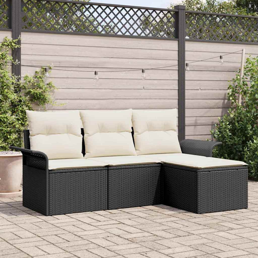 vidaXL Conjunto de sofá de jardín 4 uds. Negro ratán sintético