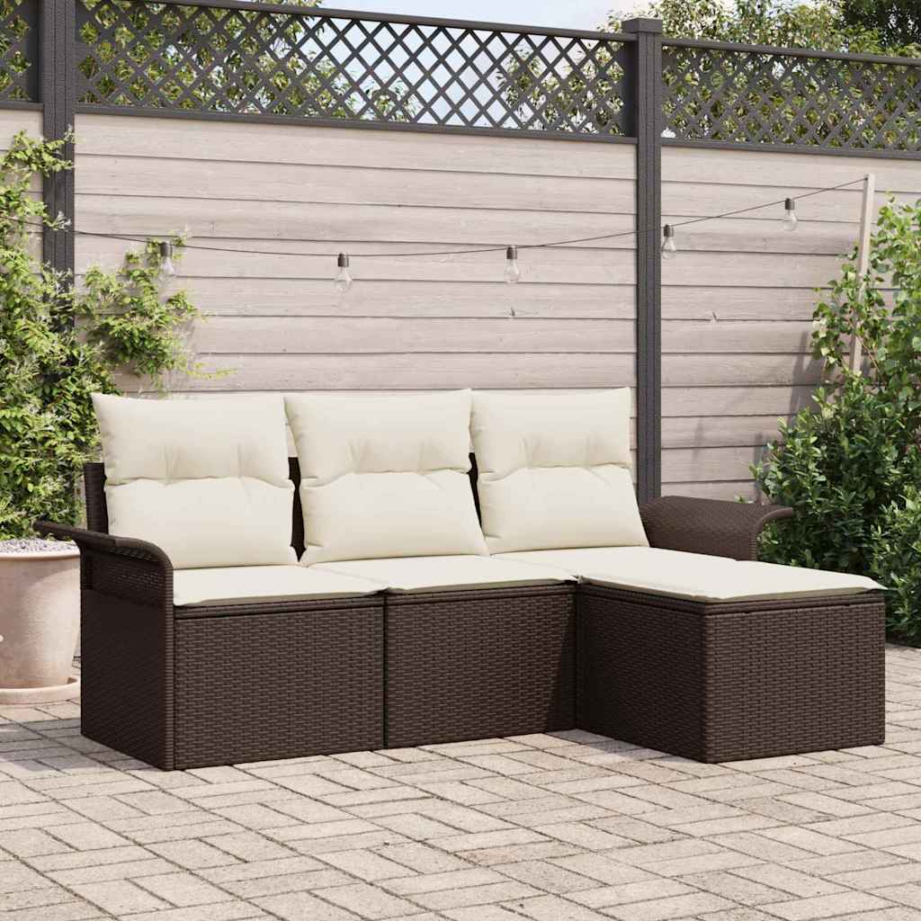 vidaXL Conjunto de sofá de jardín 4 uds. Marrón ratán sintético
