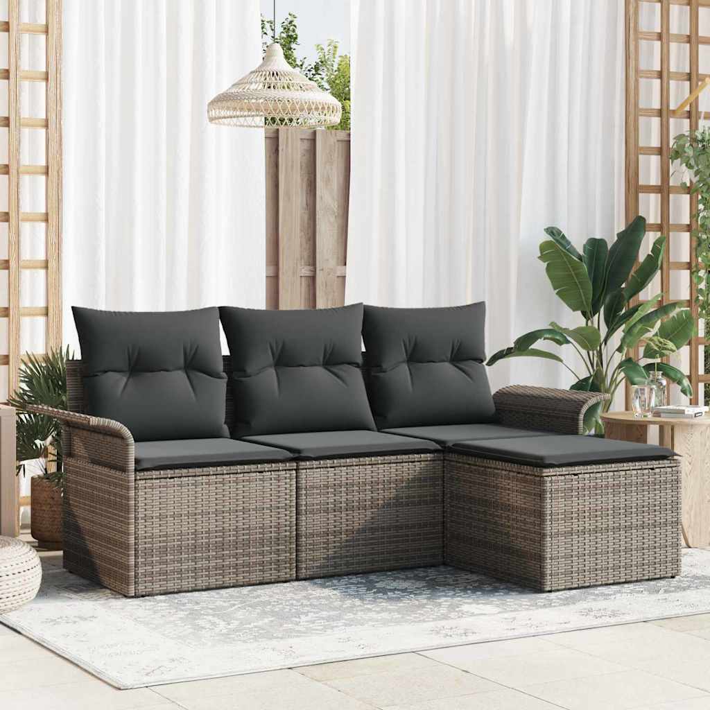 vidaXL Conjunto de sofá de jardín 4 uds. Gris ratán sintético