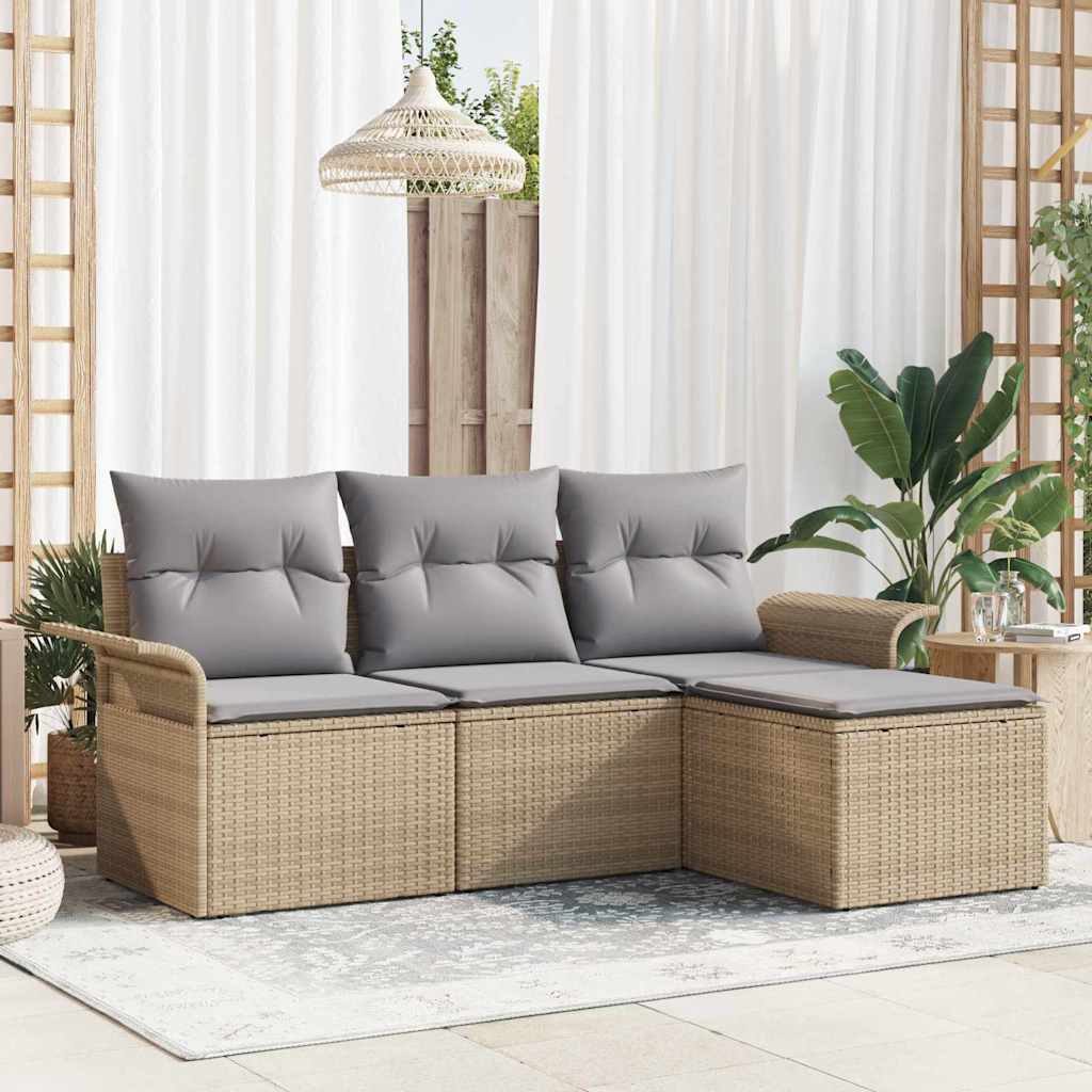vidaXL Conjunto de sofá de jardín 4 uds. Beige ratán sintético
