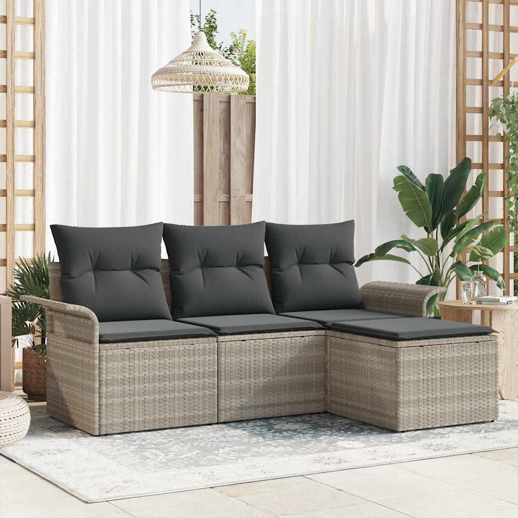 vidaXL Conjunto de sofá de jardín 4 uds. Gris Claro ratán sintético