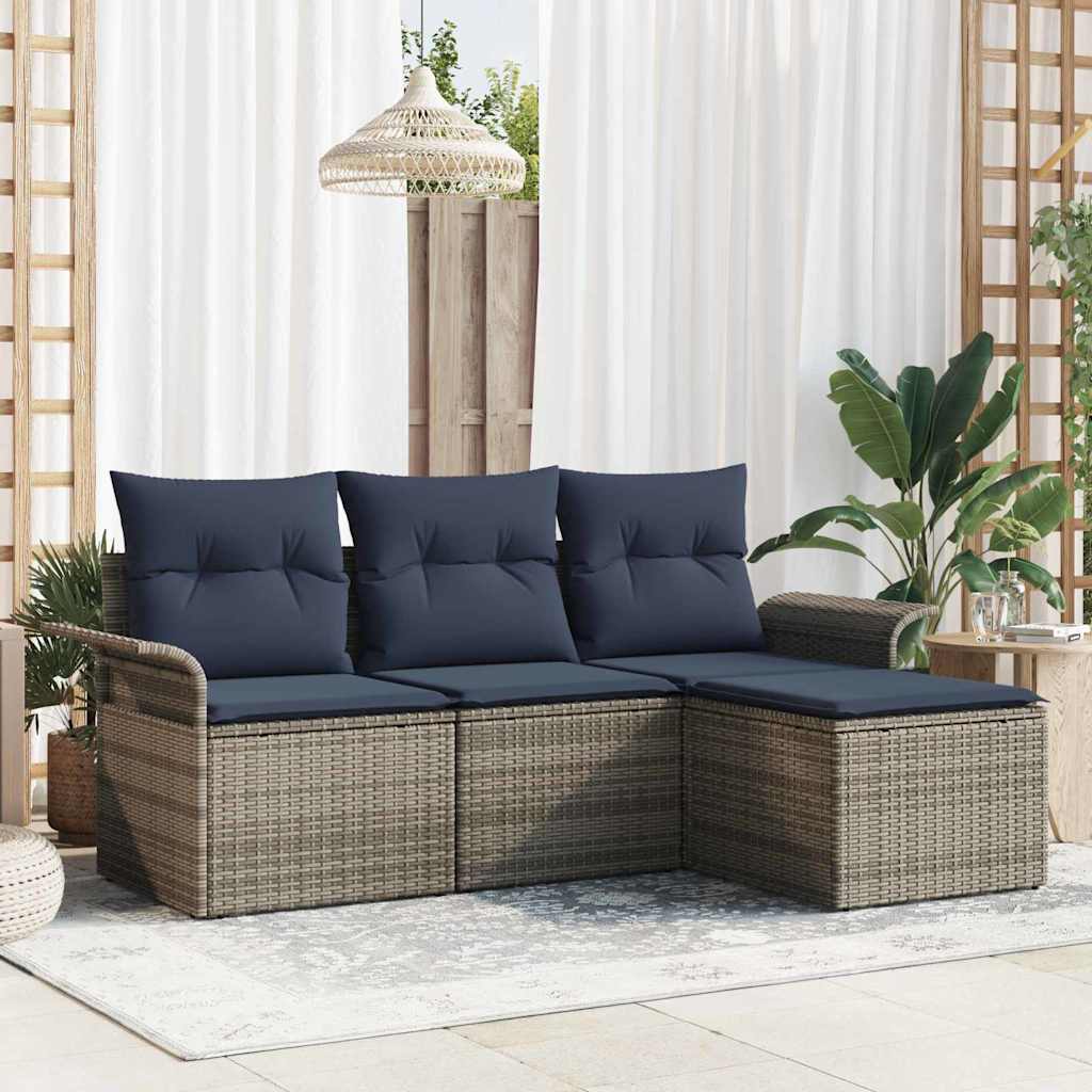 vidaXL Conjunto de sofá de jardín 4 uds. Gris ratán sintético
