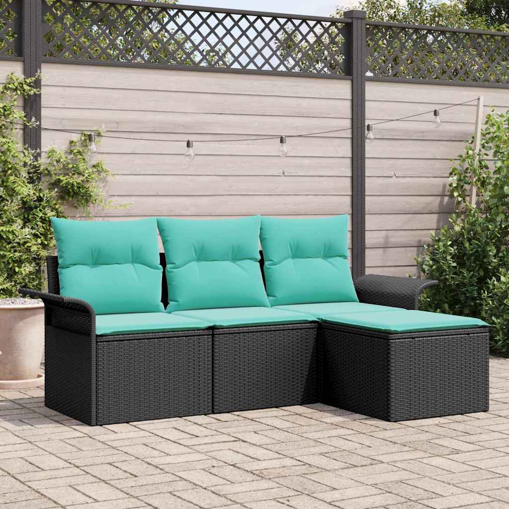 vidaXL Conjunto de sofá de jardín 4 uds. Negro ratán sintético