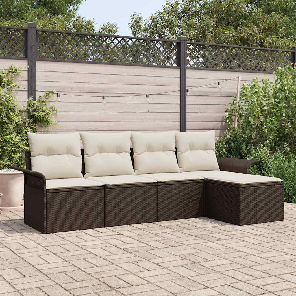 vidaXL Conjunto de sofá de jardín 5 uds. Marrón ratán sintético