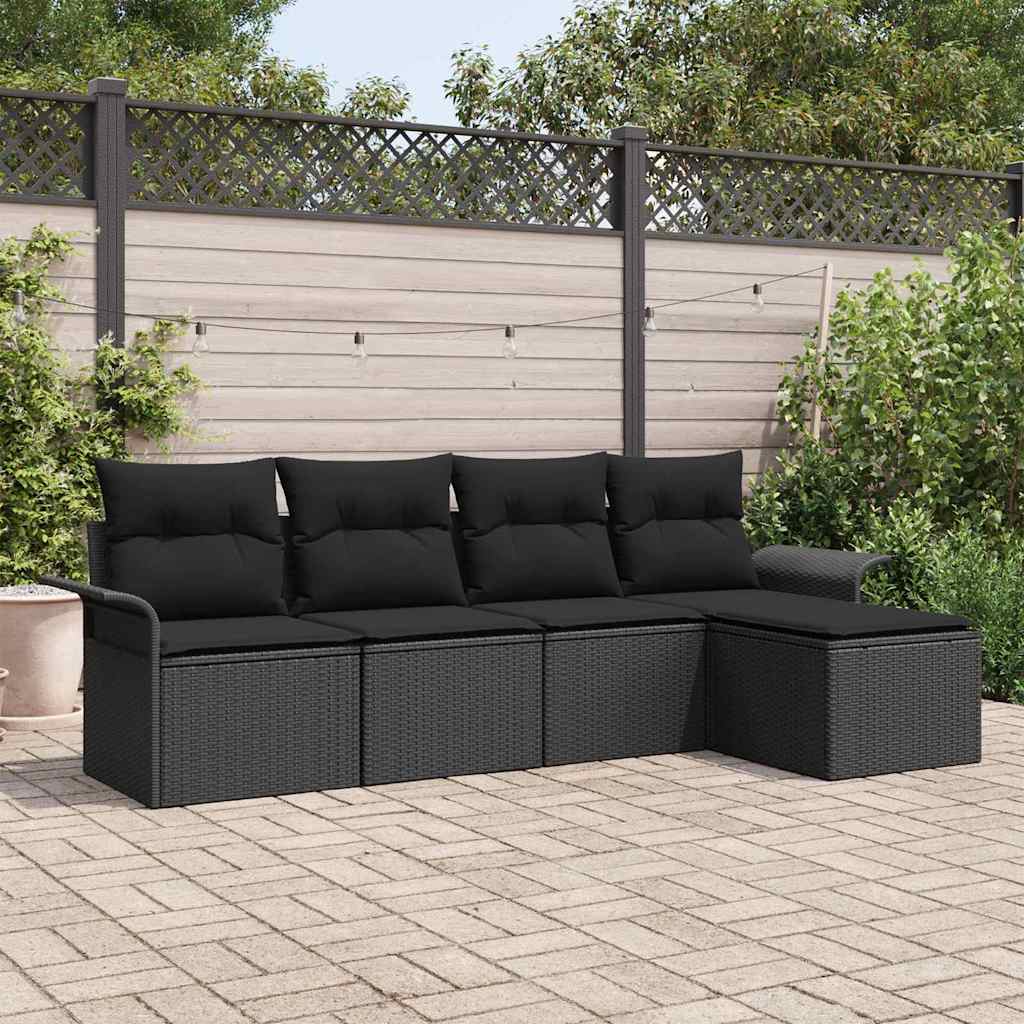 vidaXL Conjunto de sofá de jardín 5 uds. Negro ratán sintético