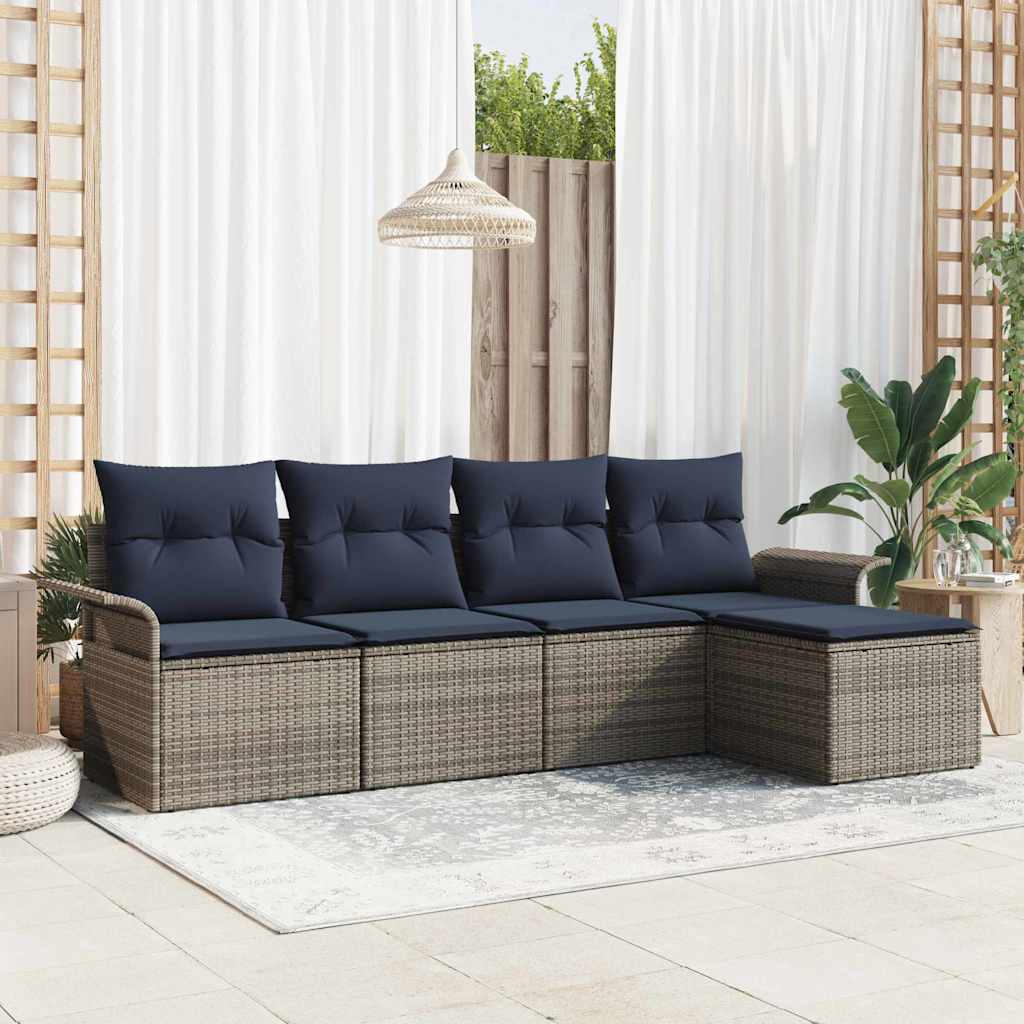 vidaXL Conjunto de sofá de jardín 5 uds. Gris ratán sintético