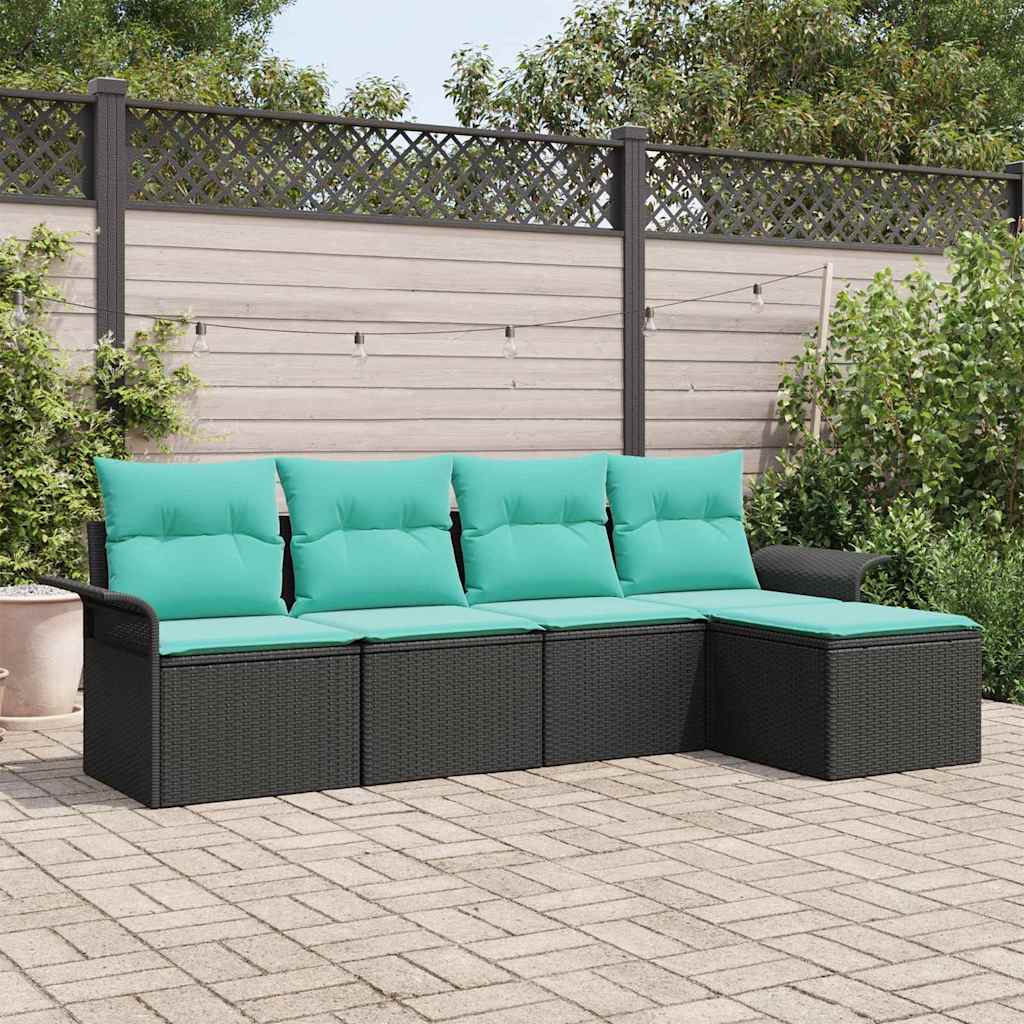 vidaXL Conjunto de sofá de jardín 5 uds. Negro ratán sintético