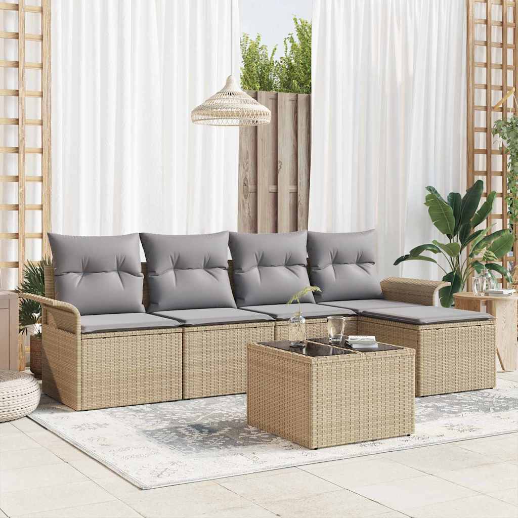 vidaXL Conjunto de sofá de jardín 6 uds. Beige ratán sintético