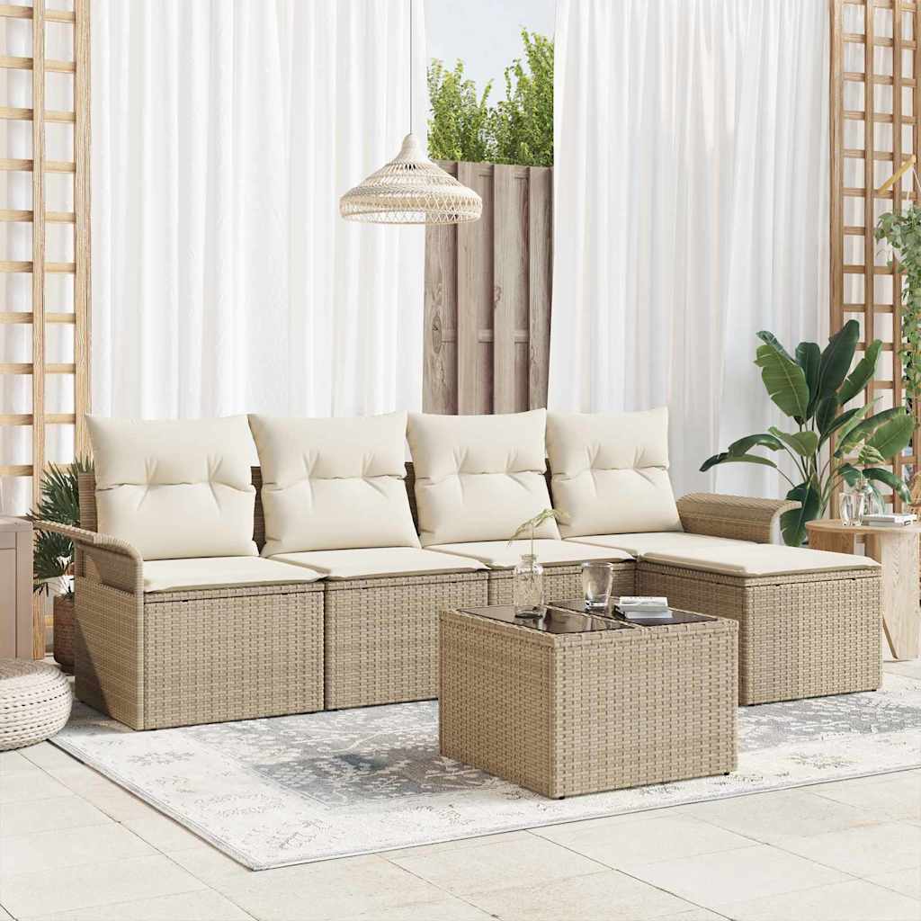 vidaXL Conjunto de sofá de jardín 6 uds. Beige ratán sintético